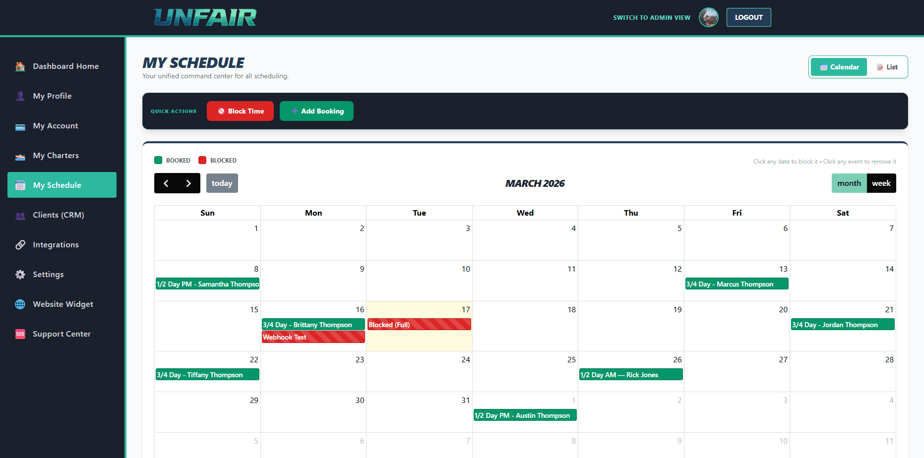 Unfair Booking Interface